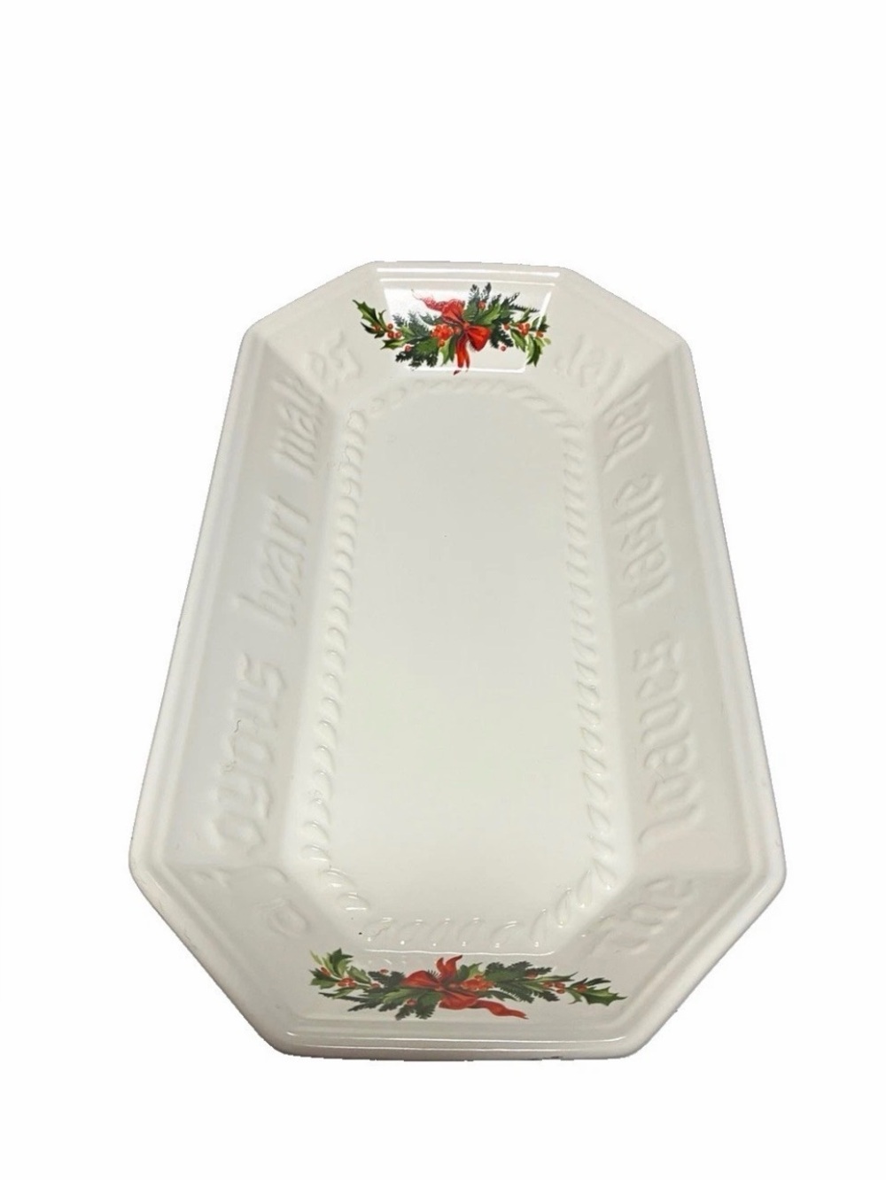 Vintage Pfalzgraff Christmas Heritage Holly Pine Red Bow - Bread Tray Plate